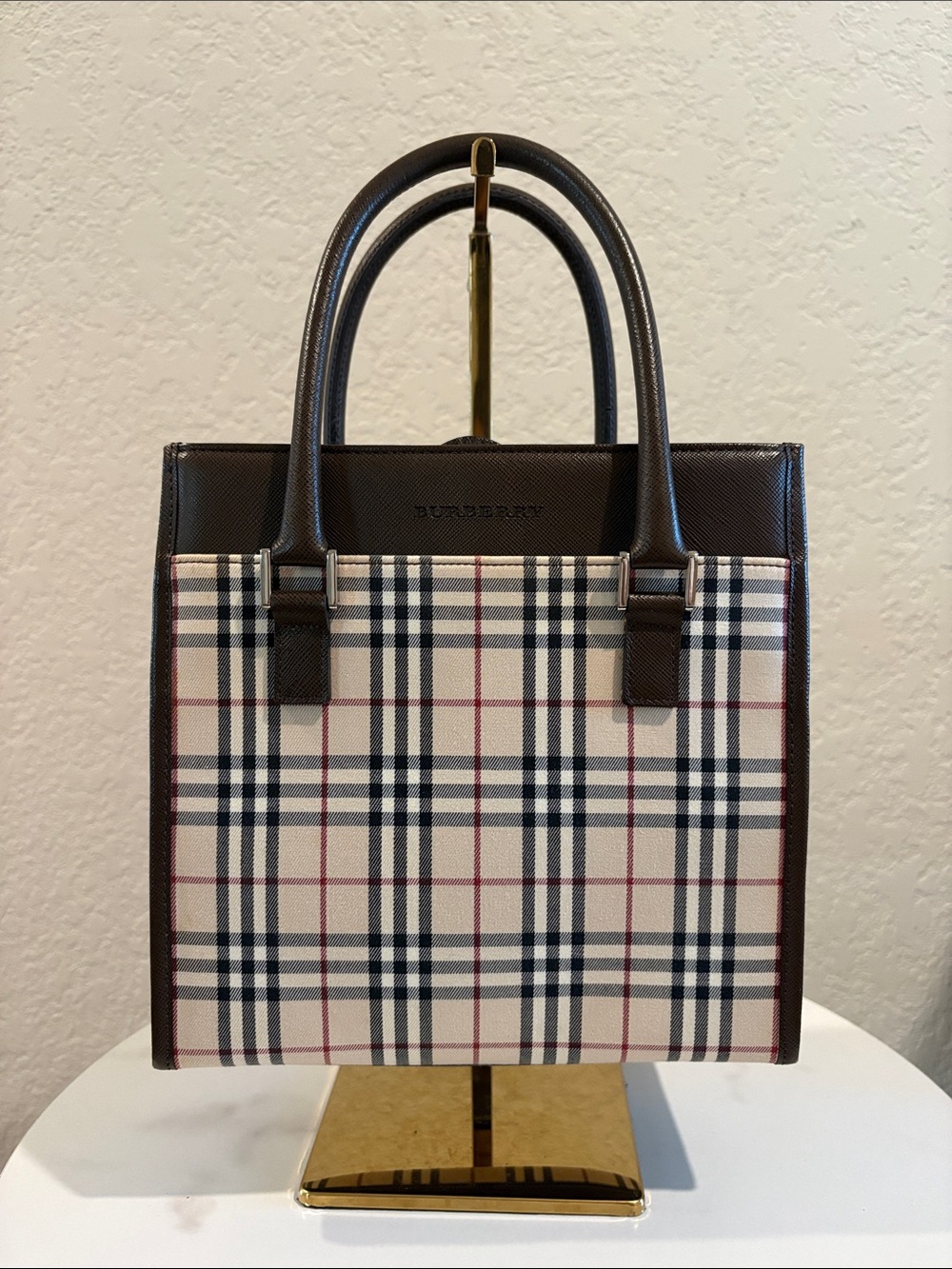 Burberry Nova Check Plaid Canvas Handbag Bag